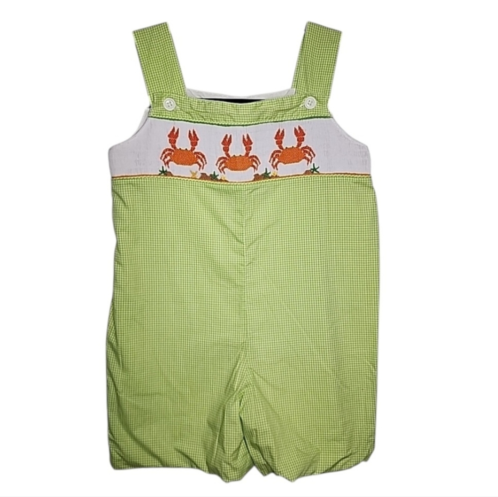 Remember Nguyen boys one piece romper size 4T green‎ embroidered smocked Crab